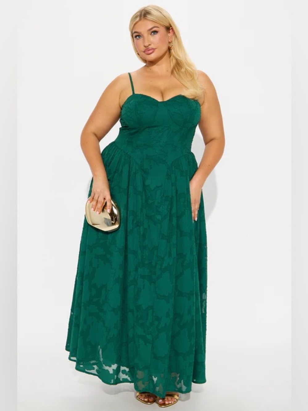 Fashion Nova Morning Kiss Jacquard Maxi Dress Hunter Green Sweetheart 2X New NWT